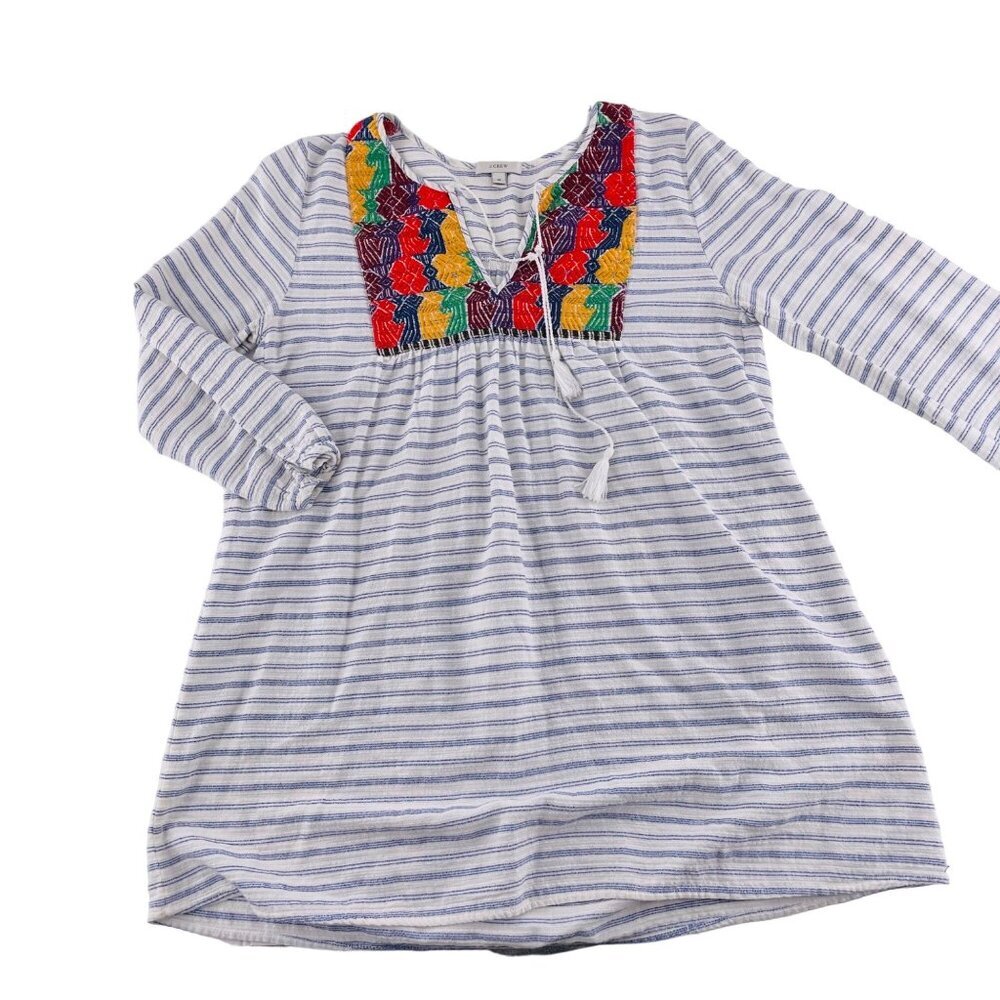 J.Crew Women's size Medium Striped Cotton Dress With Embroidered Front Long Slee